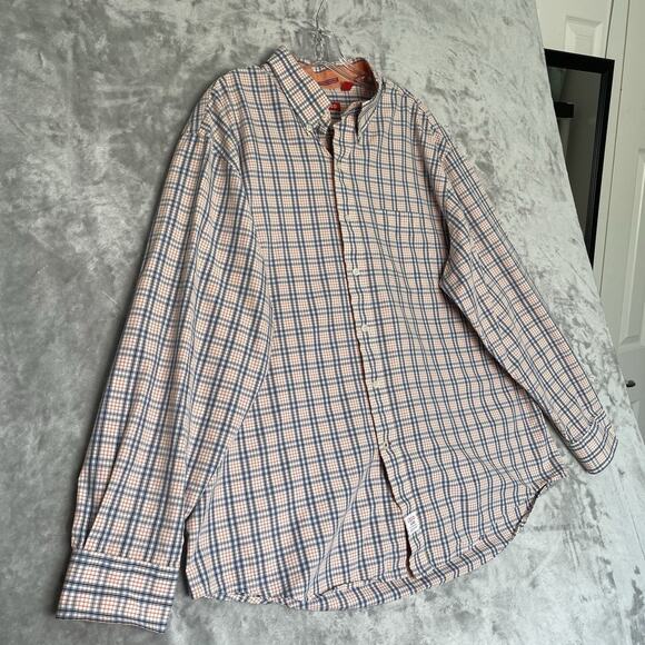 IZOD Saltwater Shirt Mens XL Button Down Relaxed Classic Beach Plaid Orange - Picture 2 of 8